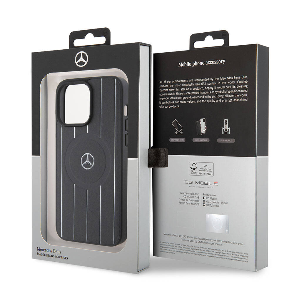 Mercedes Benz iPhone 15 Pro Max Orjinal Lisanslı M-safe Şarj Özellikli Baskı Logolu Paralel Çizgi Desenli Deri Kılıf Mercedes Benz iPhone 15 Pro Max Orjinal Lisanslı M-safe Şarj Özellikli Baskı Logolu Paralel Çizgi Desenli Deri Kılıf